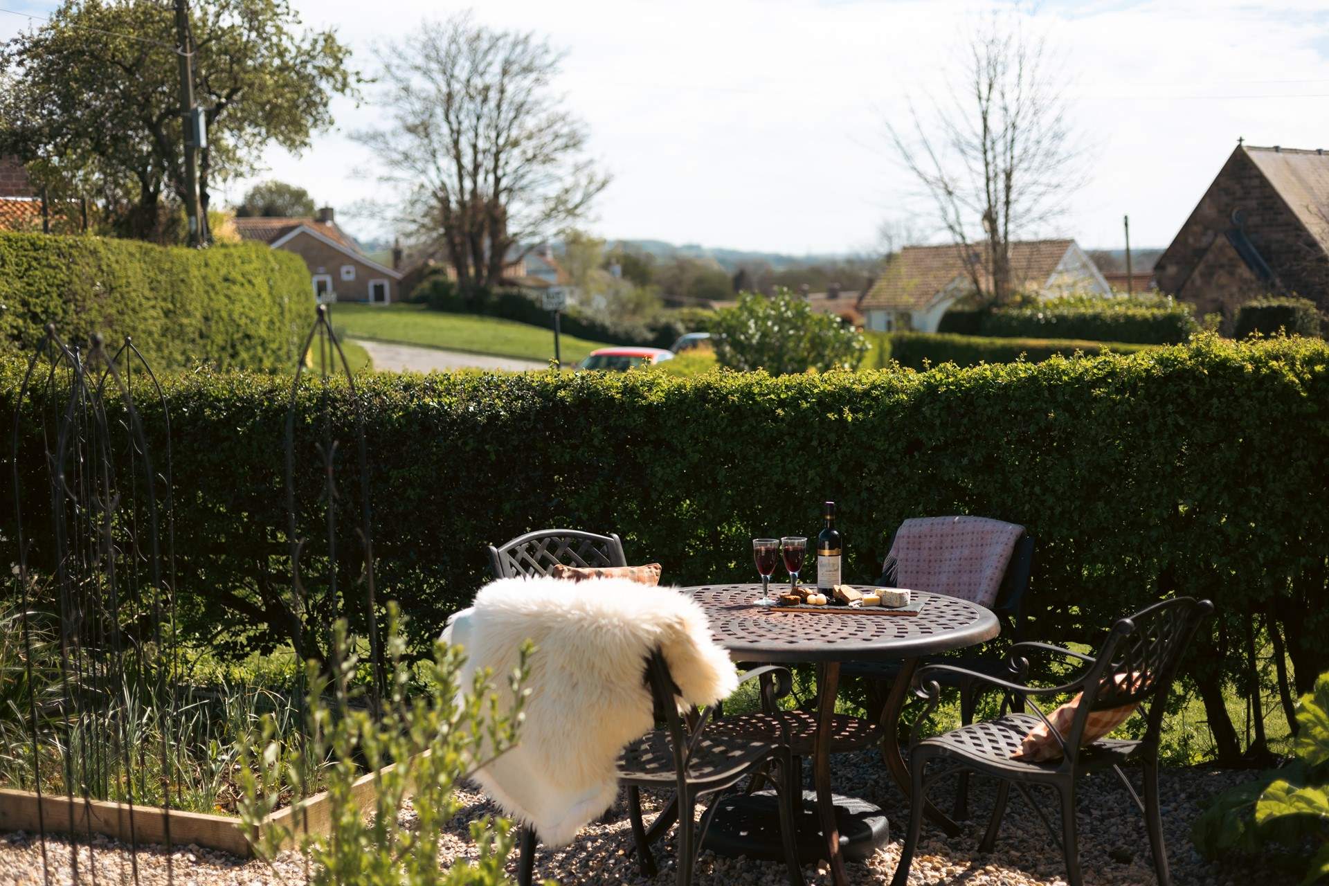 The garden is a picture of greenery and plants.