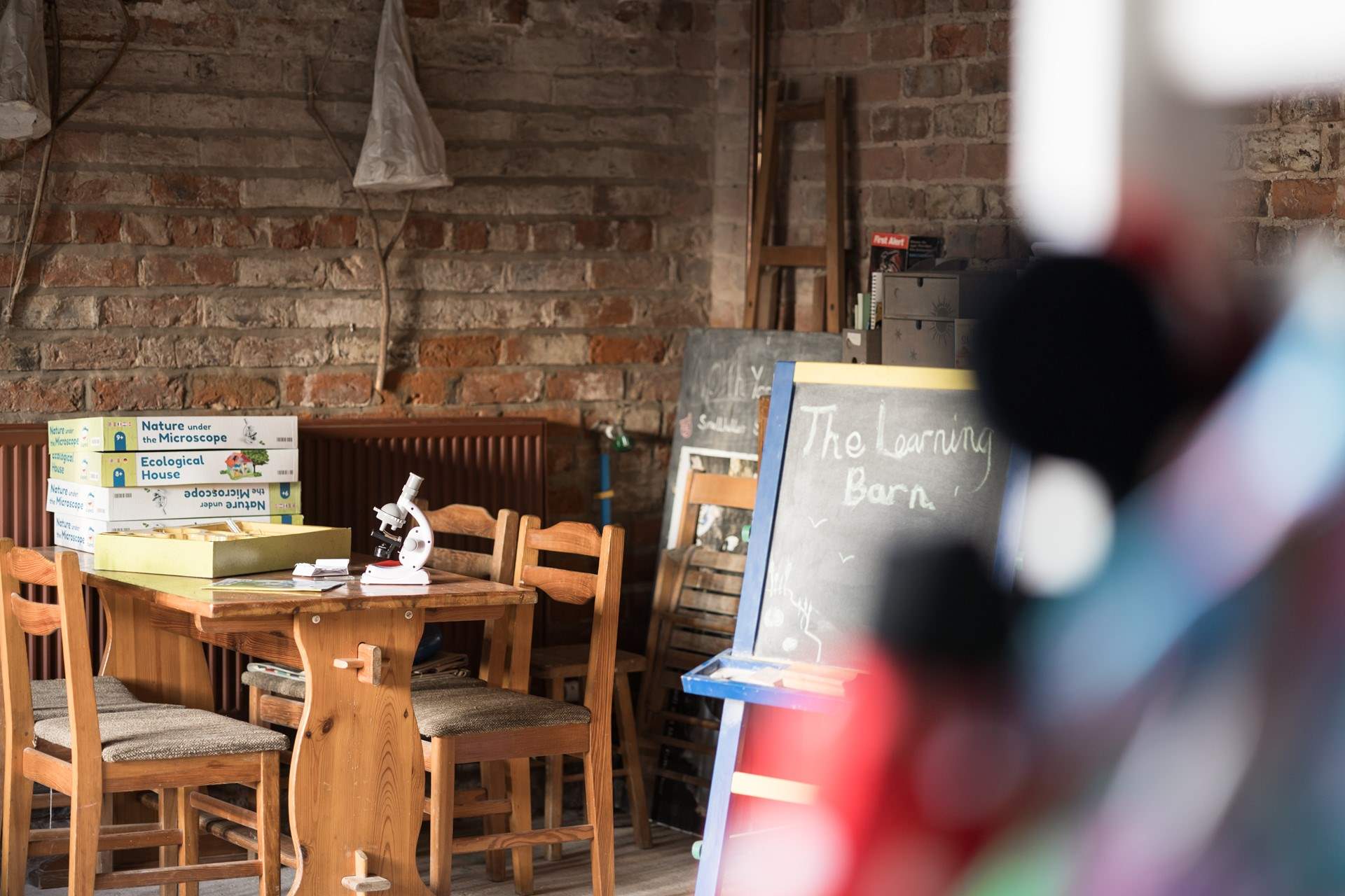 An enquiring mind is well catered for in the play barn. 