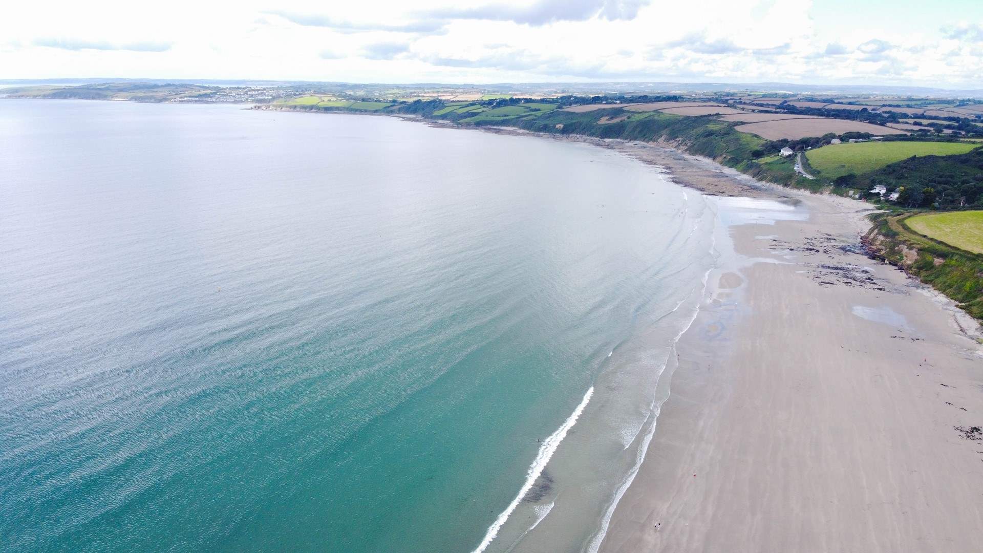A bird's eye view of Pendower beach.