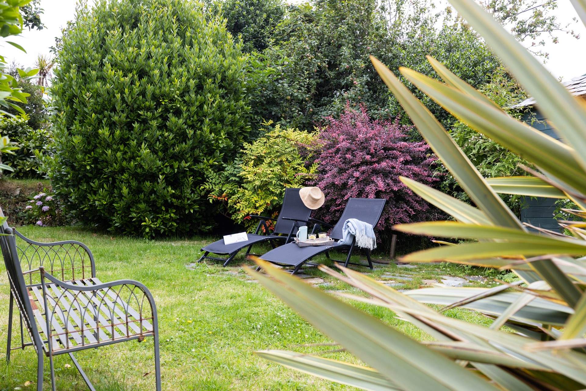 The garden has beautiful flora and grounds. 