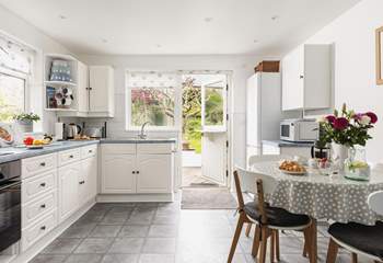 The kitchen is wonderfully light and spacious. 