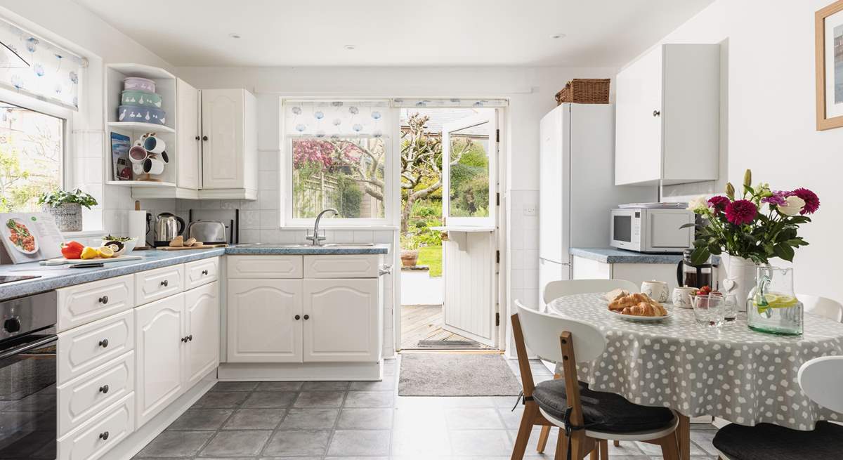 The kitchen is wonderfully light and spacious. 