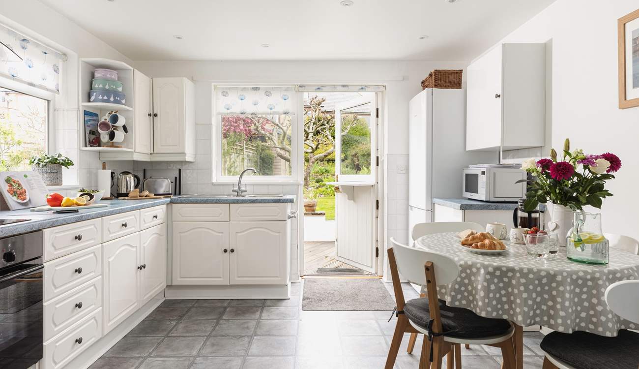 The kitchen is wonderfully light and spacious. 