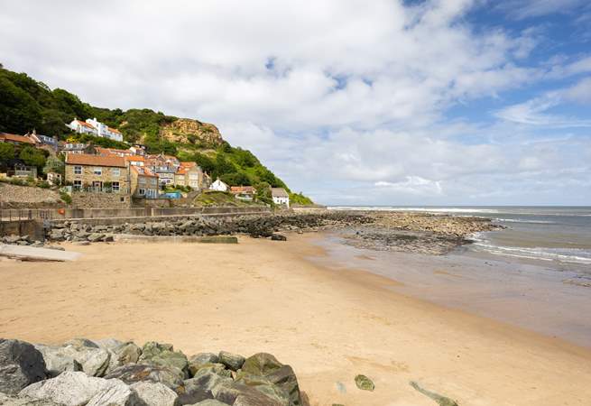 The sandy beach at Runswick Bay.