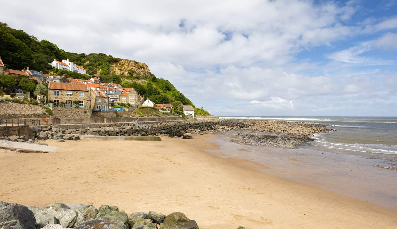 The sandy beach at Runswick Bay.
