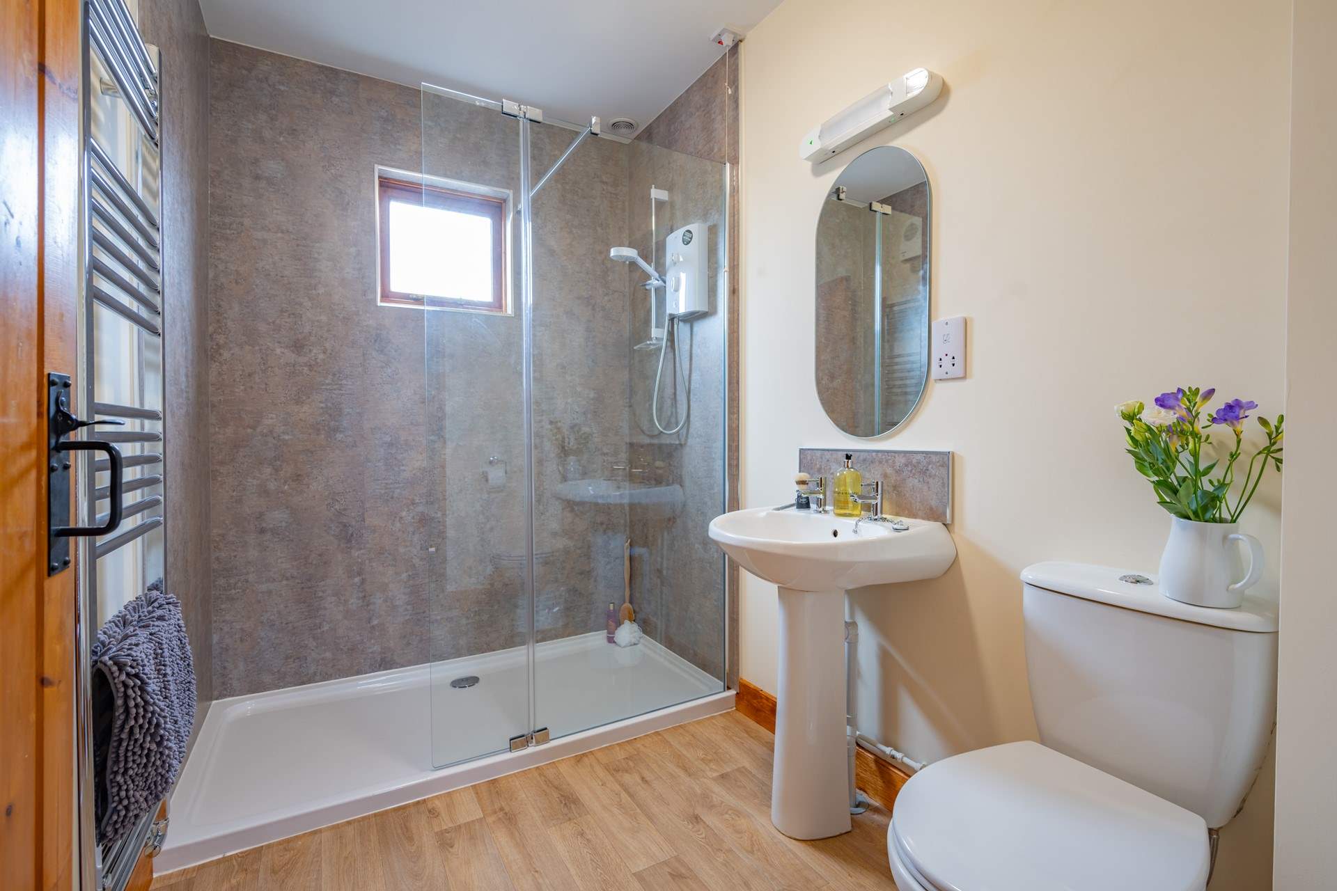 Step into the spacious shower.