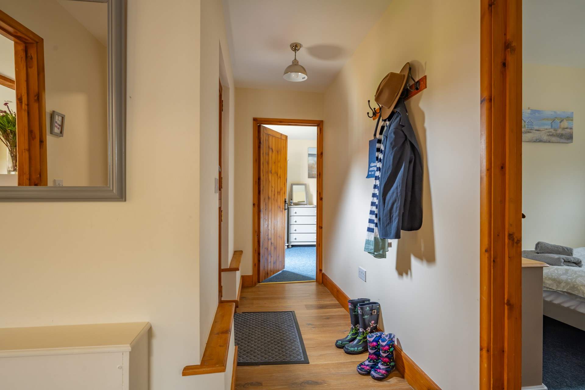 Looking down the hallway to the bedrooms.