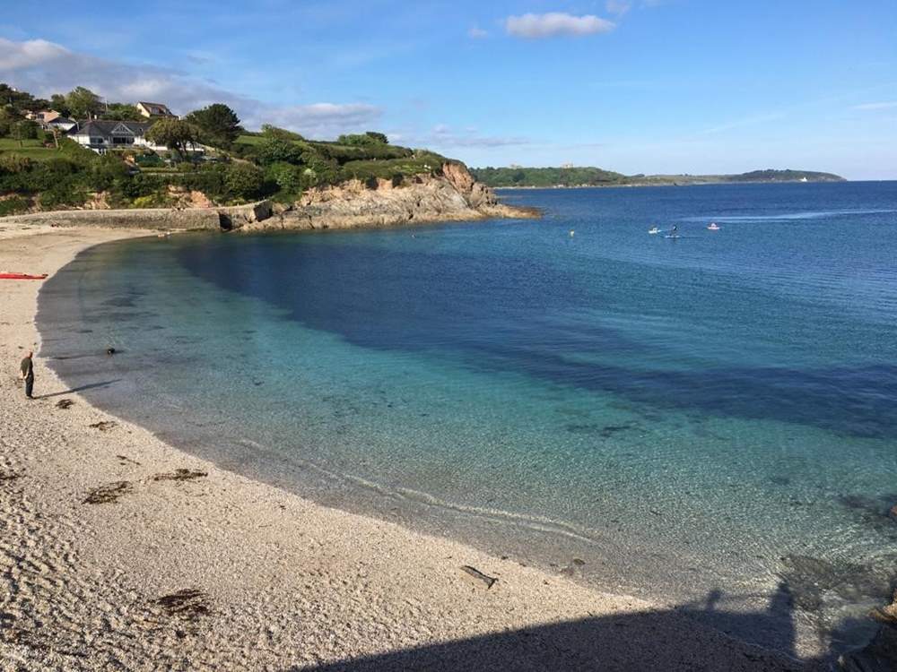Azure blue seas at Swanpool beach. You can hire water sports equipment here (seasonal) - why not try paddleboarding or kayaking?