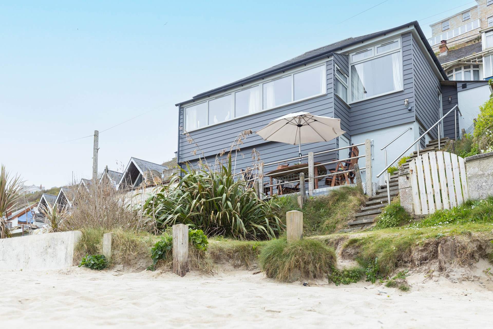 There are about twenty steps to enter Cliffdene from the beach, and eight steps to the rear entrance.