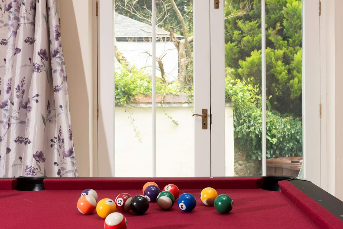 Double doors open to the sunny patio.