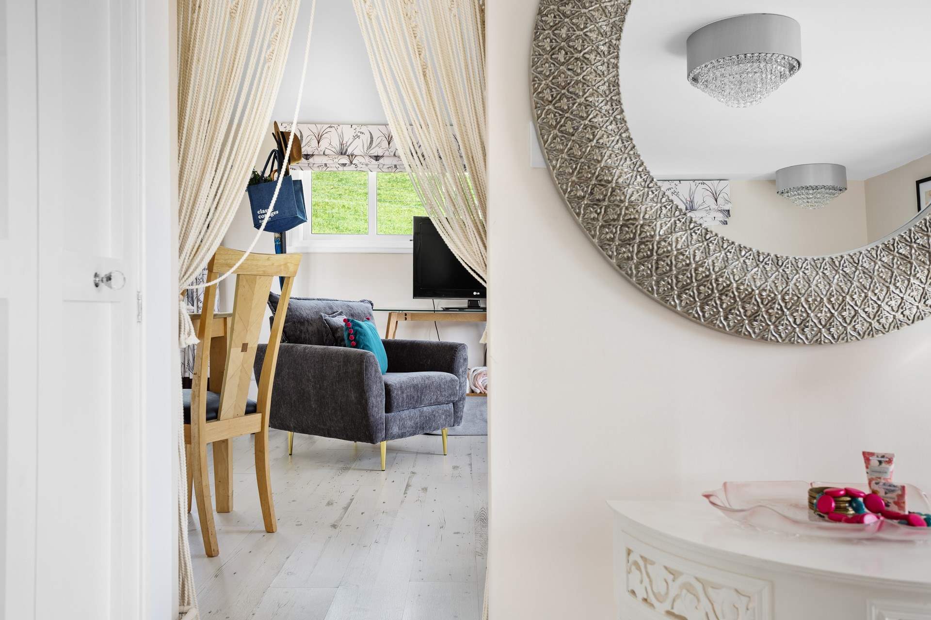 Head back out to the open plan reception room.