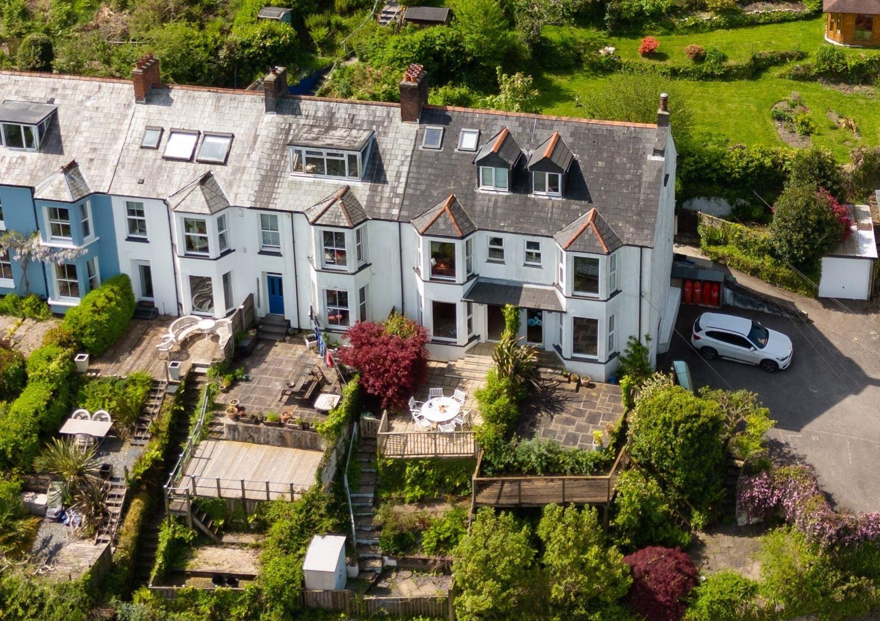 The terraced garden sits at the front of River View Terrace.