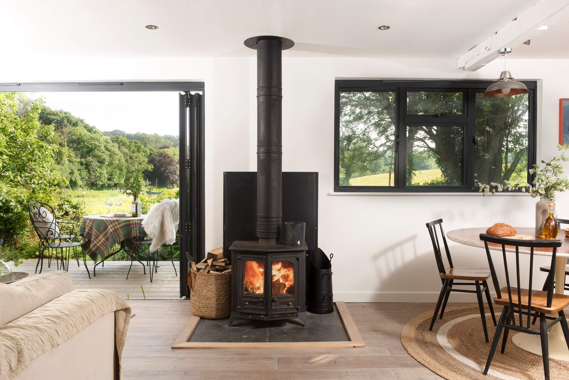 When the weather turns a little chilly, fire up the wood-burning stove.