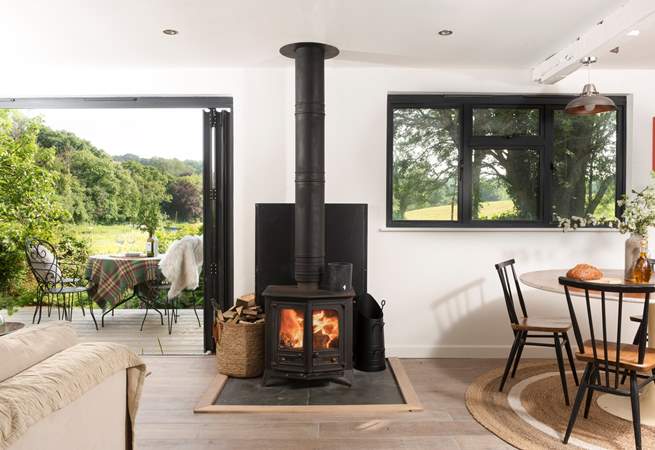 When the weather turns a little chilly, fire up the wood-burning stove.