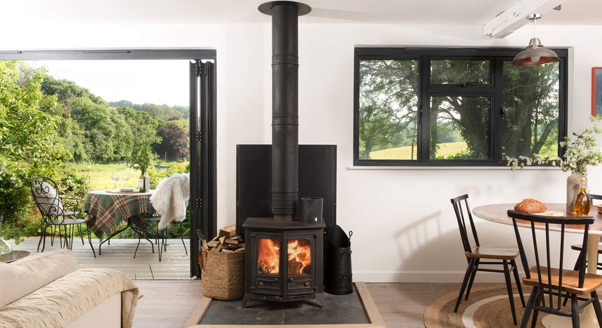 When the weather turns a little chilly, fire up the wood-burning stove.