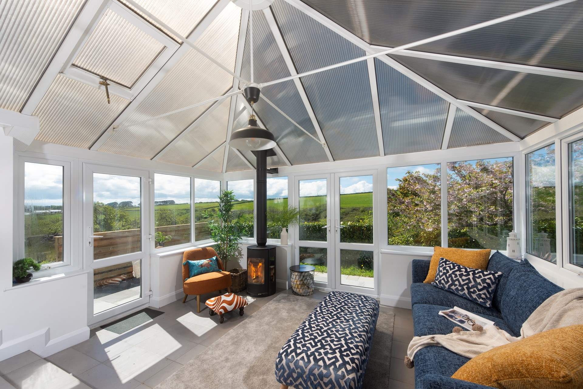 The living space has the most beautiful views over the valley. 