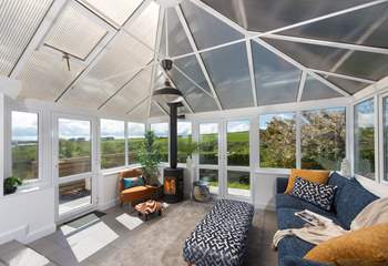 The living space has the most beautiful views over the valley. 