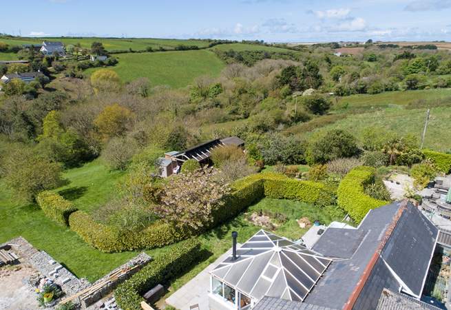 Looking down at Valley View and its own private garden, beyond to the shared gardens.
