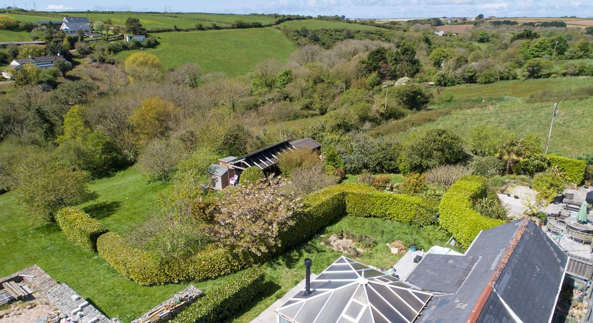 Looking down at Valley View and its own private garden, beyond to the shared gardens.