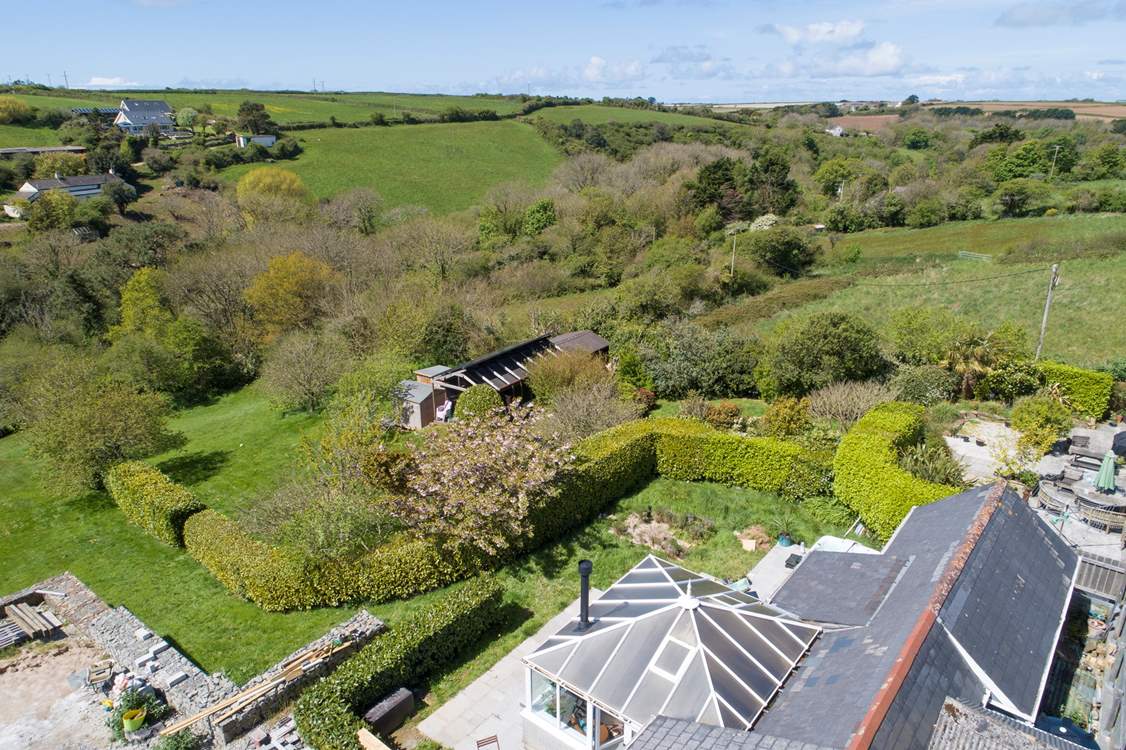 Looking down at Valley View and its own private garden, beyond to the shared gardens.