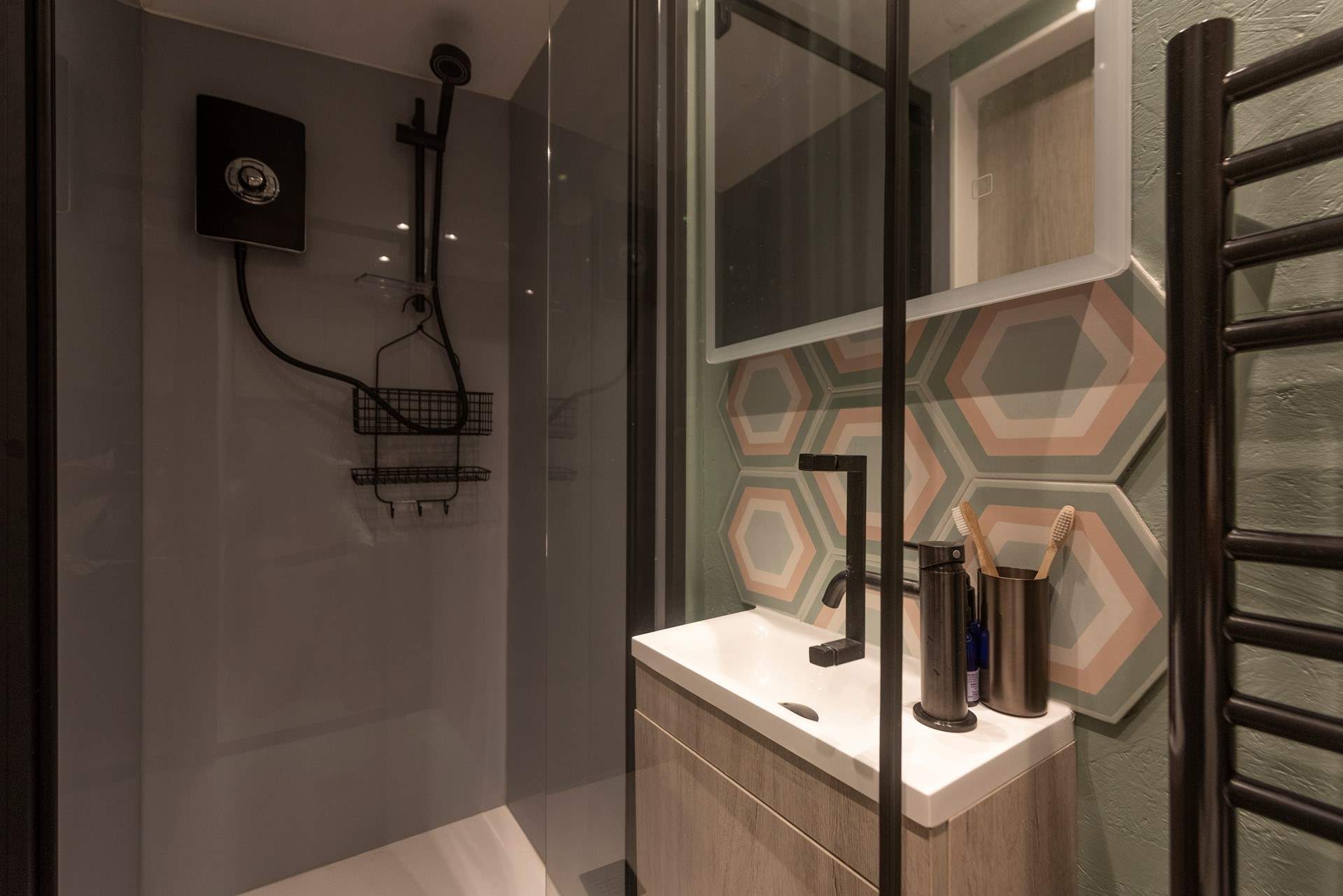 The shower-room is just the spot for refreshing sun-kissed skin. 