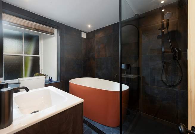 Upstairs and down, the luxury bathrooms with free-standing baths are of an exceptional standard.