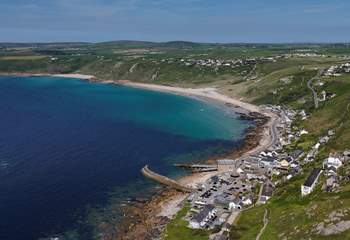Looking over Sennen across the azure blue sea. 