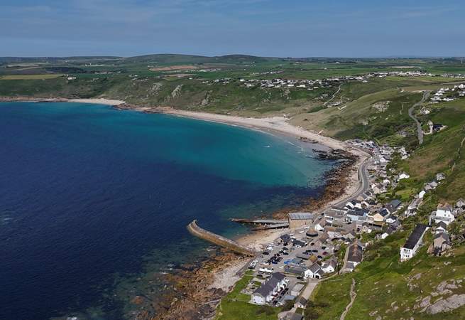 Looking over Sennen across the azure blue sea. 