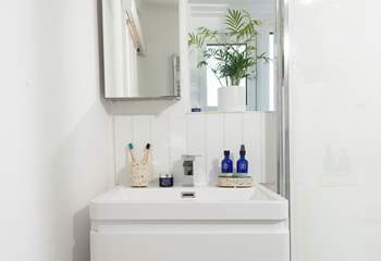 A modern bathroom to wash away the sea salty day.