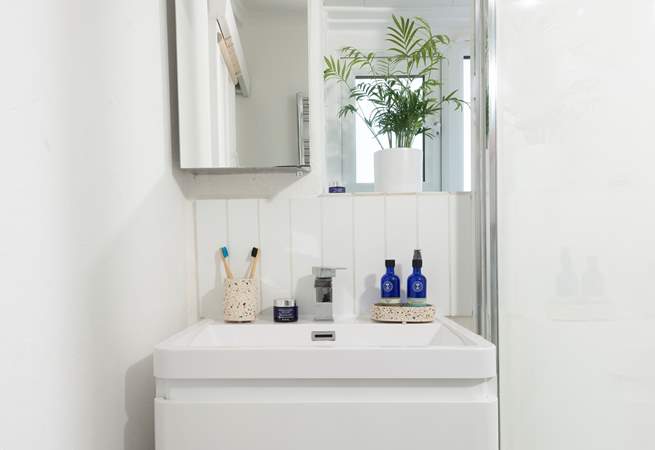 A modern bathroom to wash away the sea salty day.
