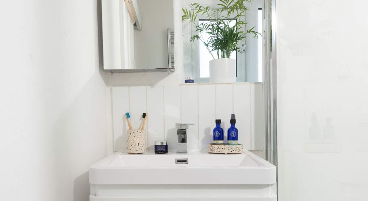 A modern bathroom to wash away the sea salty day.