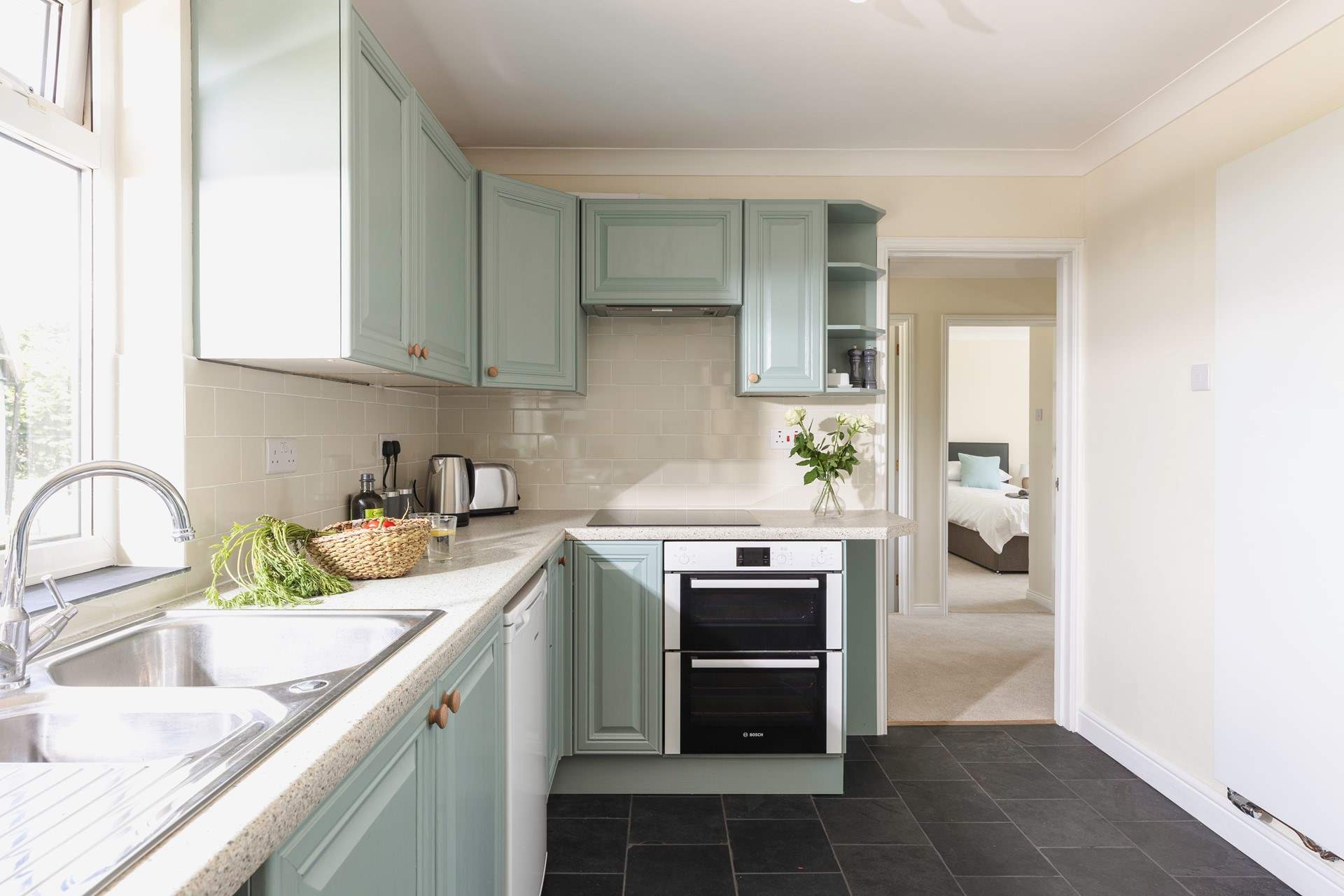 Spring View is all on one level; perfect for bringing your tasty holiday delights from the kitchen to the dining-room or even outside for al fresco dining and that view!