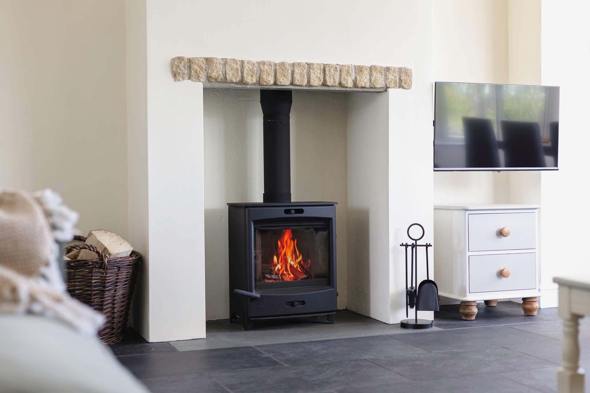 A wood-burner is all you need if the weather is misbehaving.