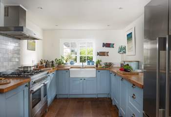 The beautifully appointed Cornish blue kitchen.