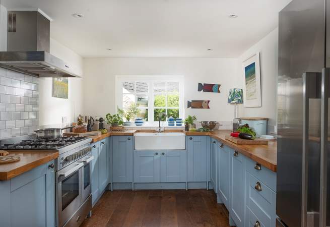 The beautifully appointed Cornish blue kitchen.