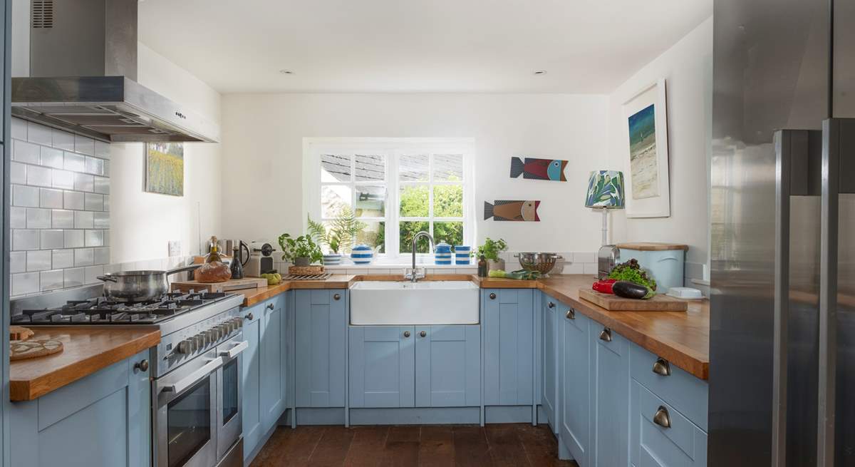 The beautifully appointed Cornish blue kitchen.