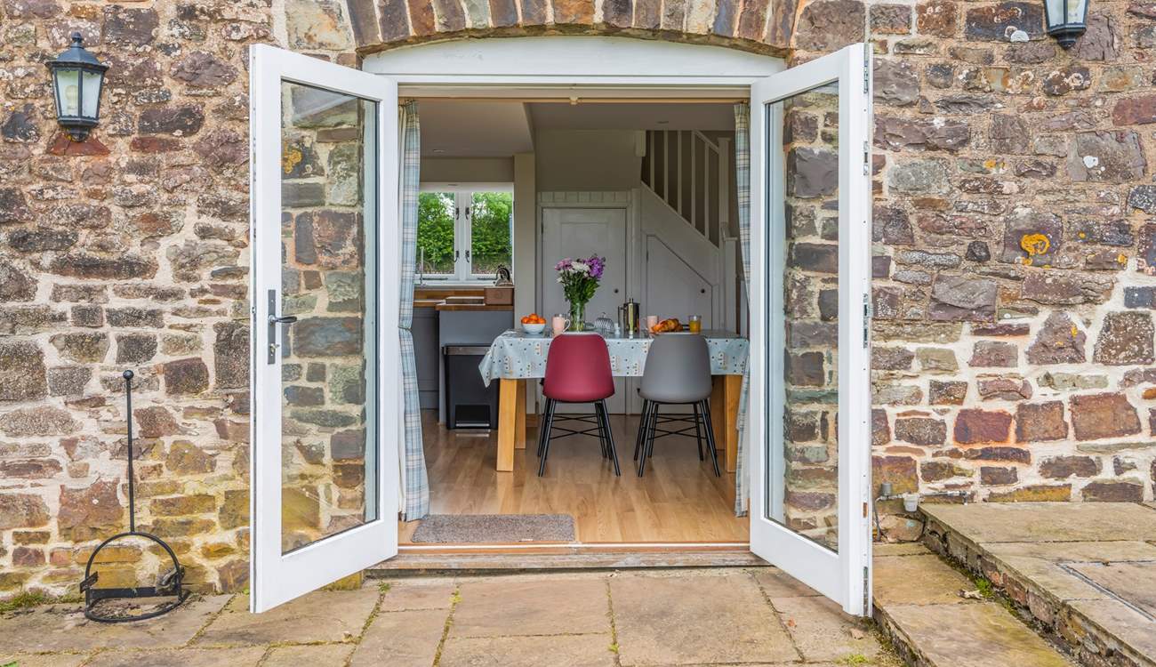 Step out of the dining area onto your patio.