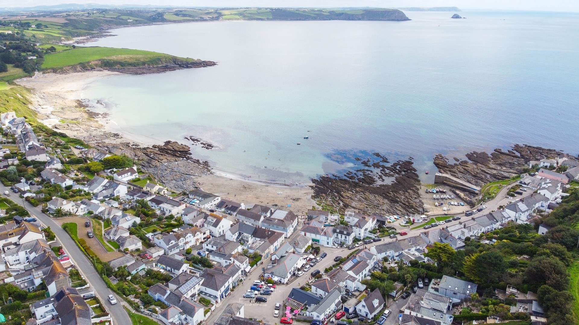 Portscatho and Gerrans bay at low tide.