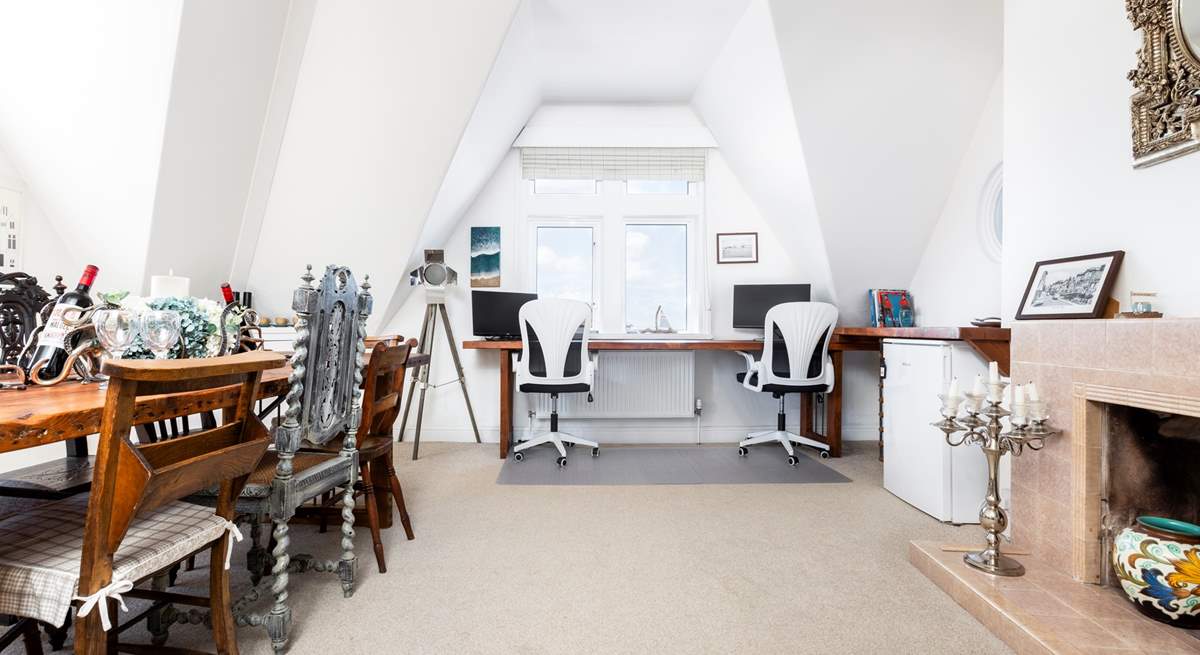 The dining-area also has a handy desk in case anyone needs to catch up on emails.