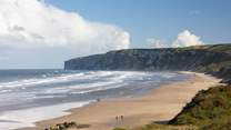 The cliffs toward Bempton where there is a RSPB site. Watch out for Puffins.