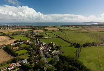 A view of the village of Muston over to the sea.