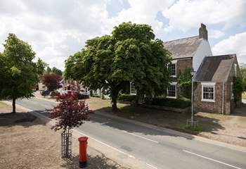 Trees line the pretty street.