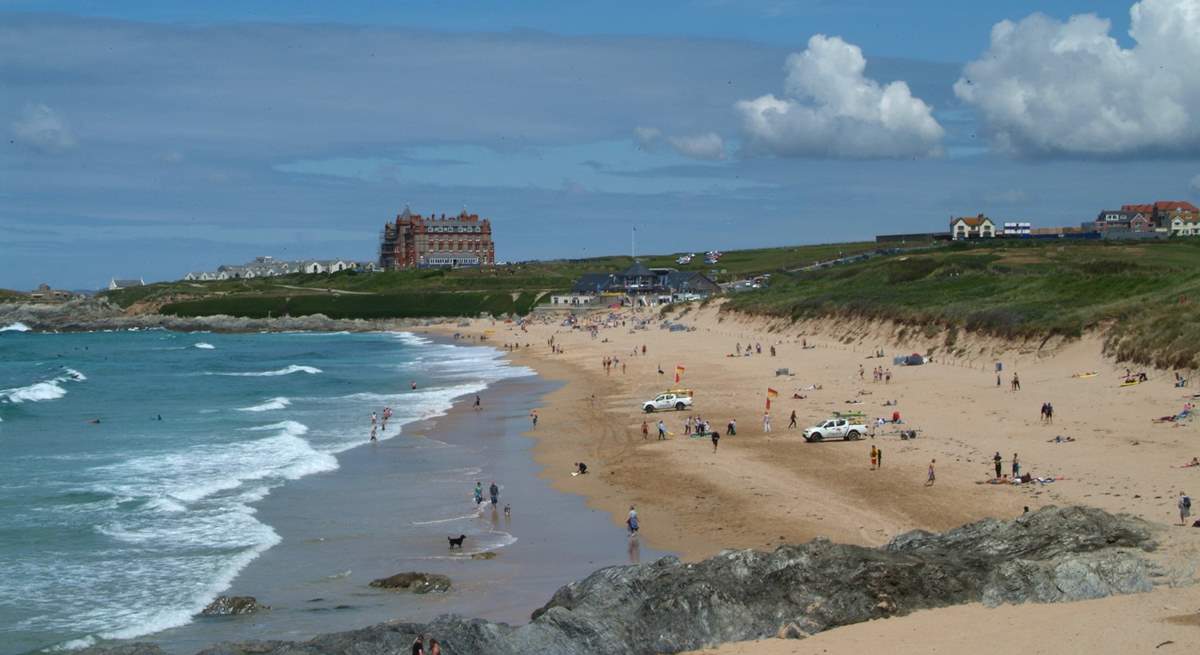 The stunning Fistral beach - world renowned in the surfing world, come and ride the waves.