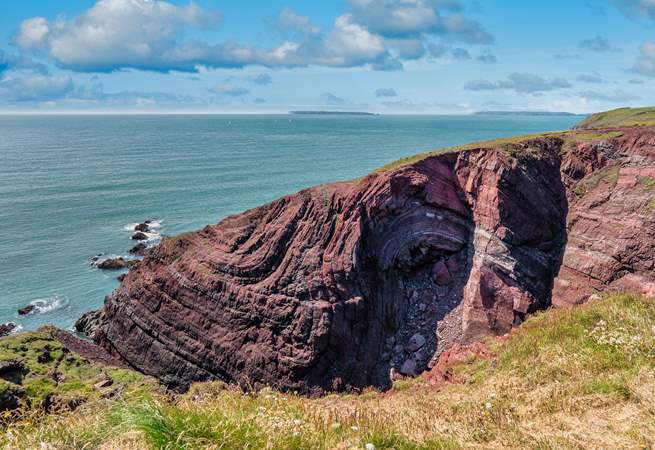 The rugged cliffs at St Ann's Head.