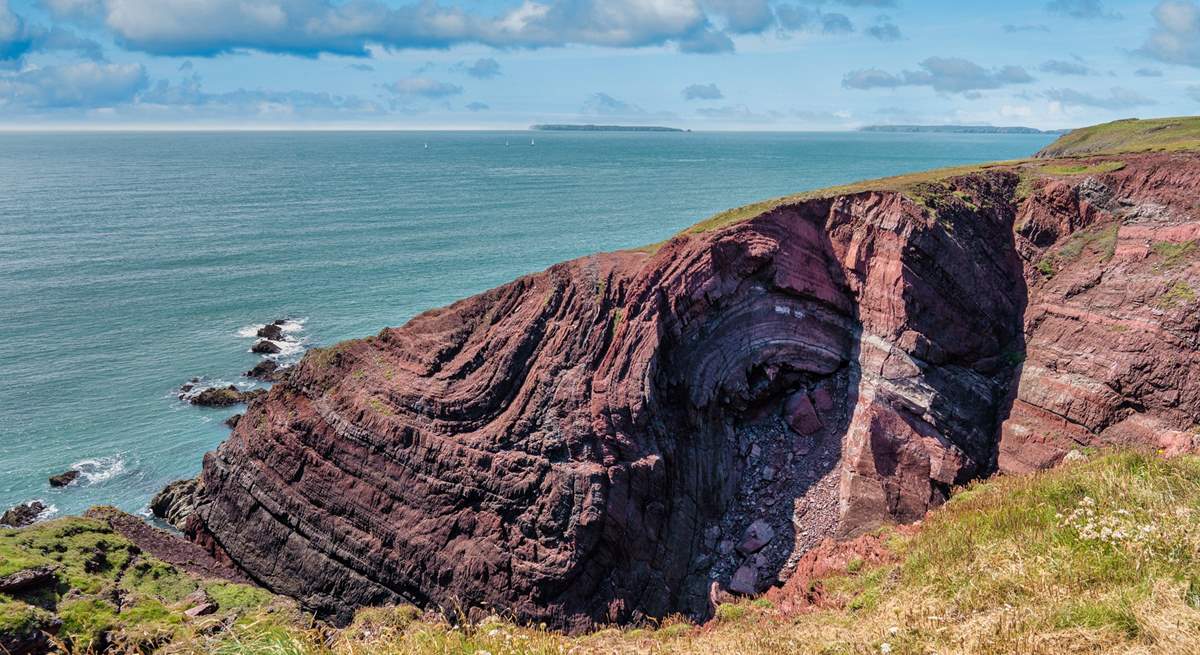 The rugged cliffs at St Ann's Head.