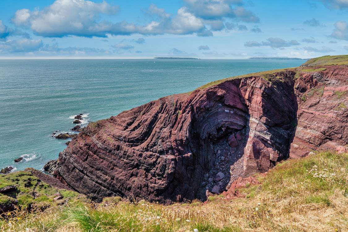 The rugged cliffs at St Ann's Head.