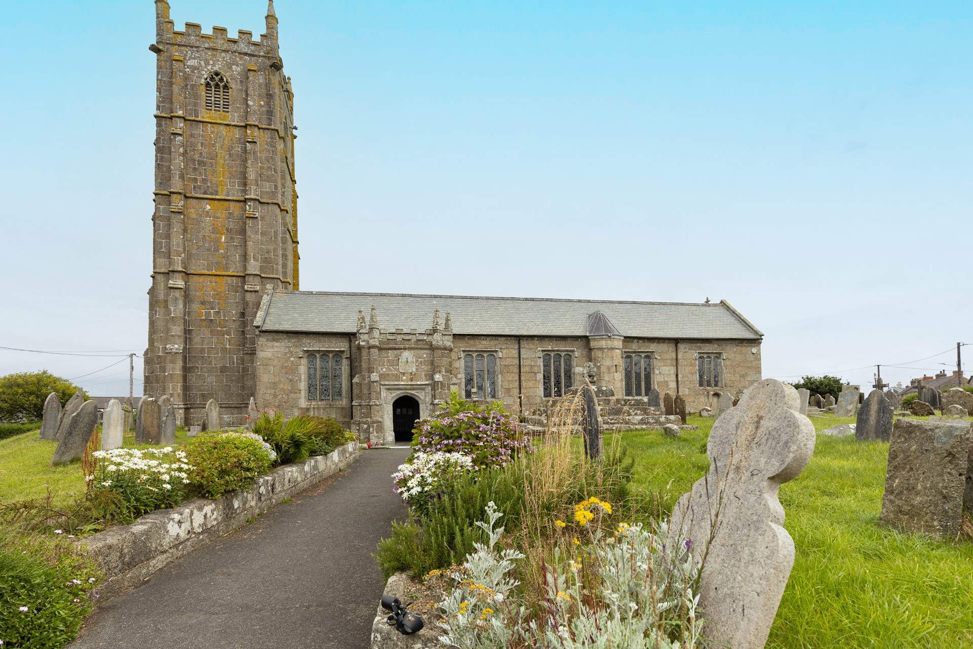 The 15th century St Buryan church in the village.