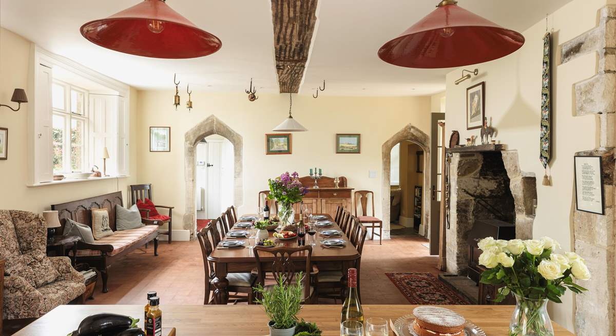 The wonderfully spacious dining-area has plenty of historical features.