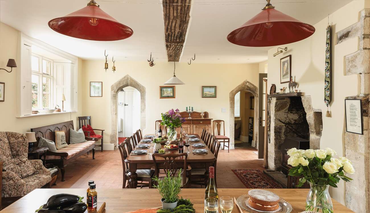 The wonderfully spacious dining-area has plenty of historical features.