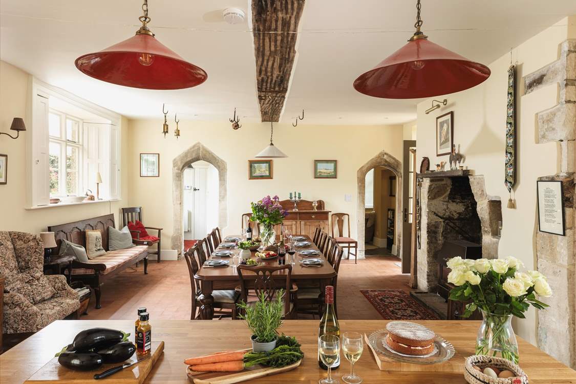 The wonderfully spacious dining-area has plenty of historical features.
